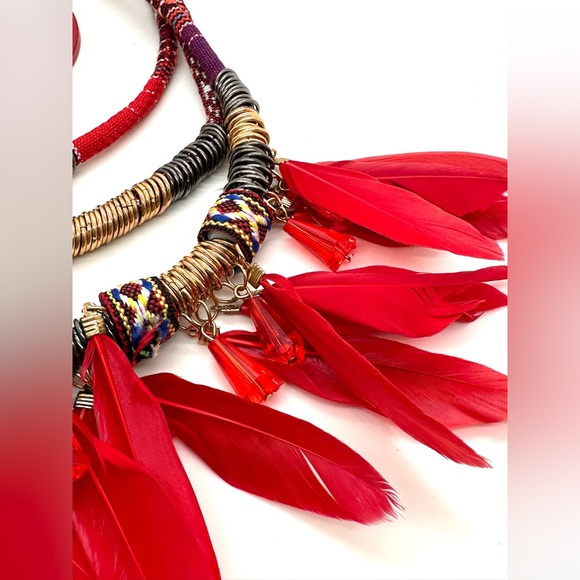 Tribal Style Feather Statement Necklace - Picture 7 of 12